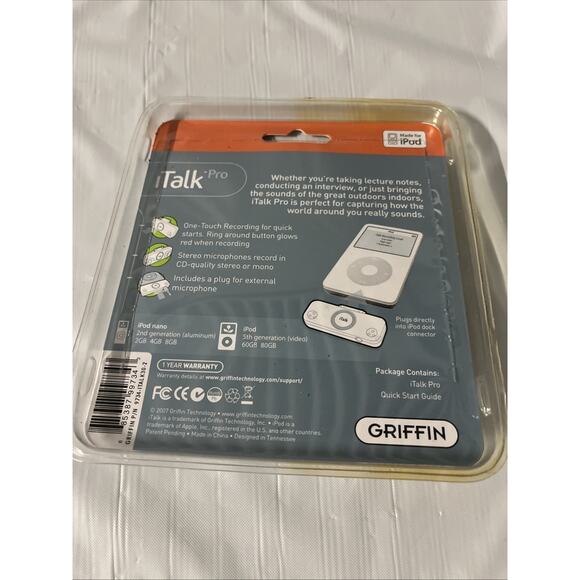 New Vintage Griffin iTalk Pro Stereo Microphone For CD Quality Recording on iPod - Picture 2 of 2